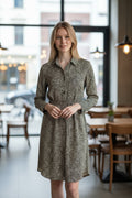 Women’s Printed Button Down Midi Dress Long Sleeve Casual Shirt Dress with Belt