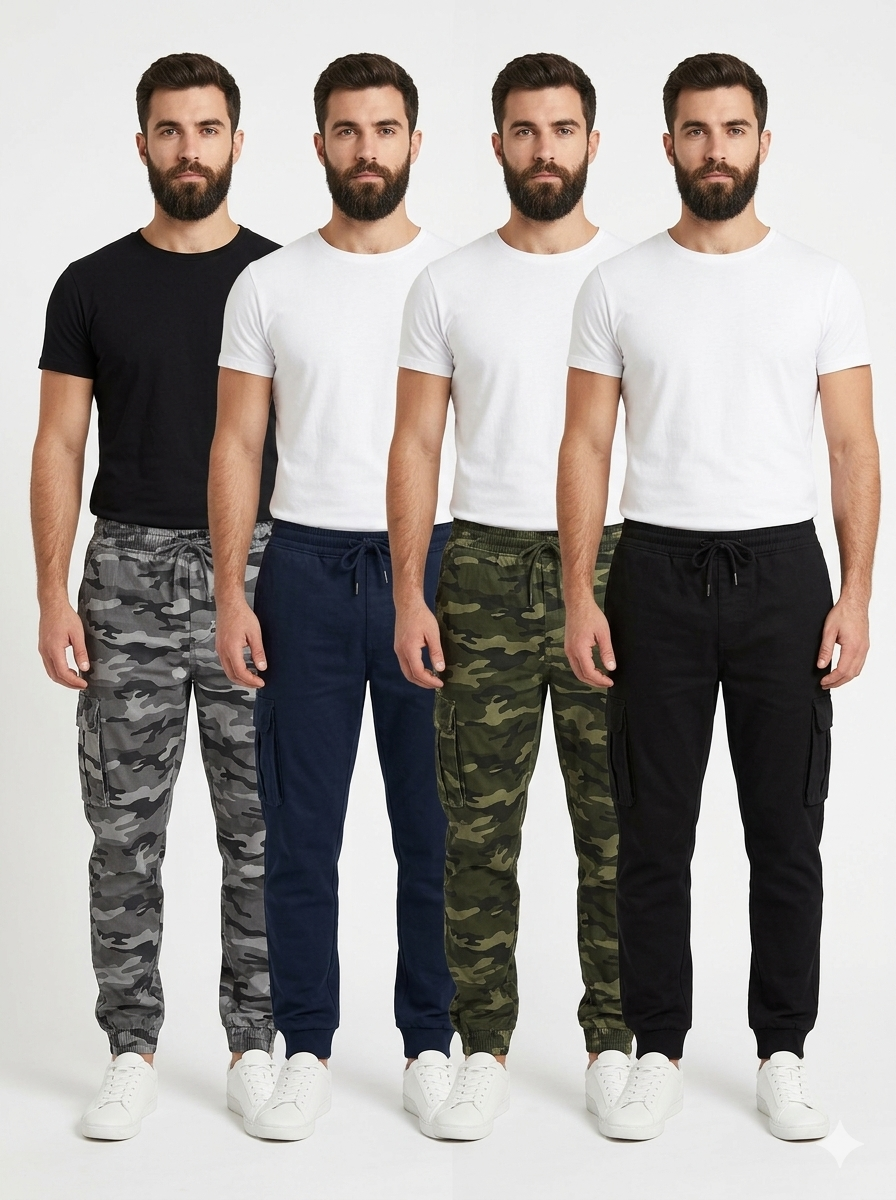 Men camouflage Cargo Trouser Work Wear Utility Combat Stretch 7 Pocket Joggers