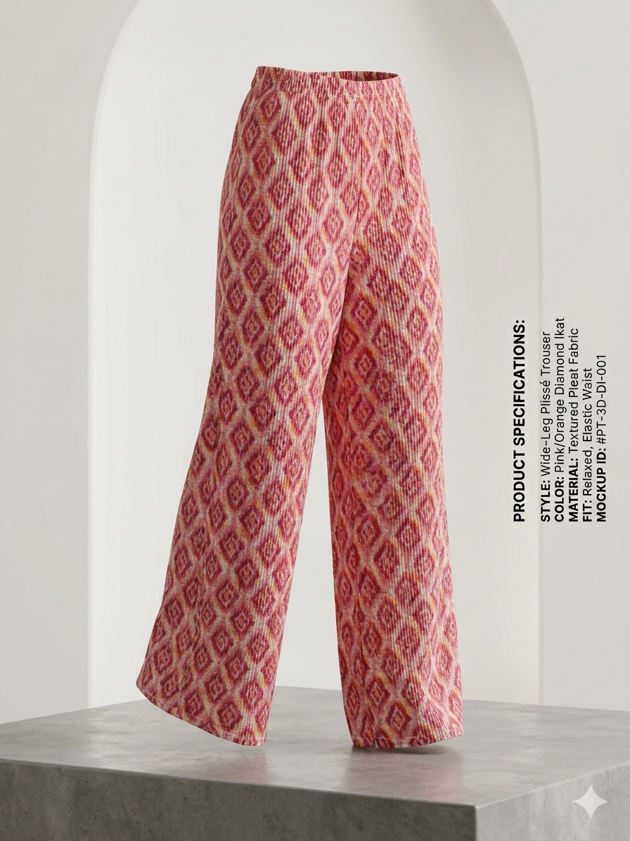 Women's Casual Ikat Print Palazzo Pants Flowy Wide Leg Summer Trousers
