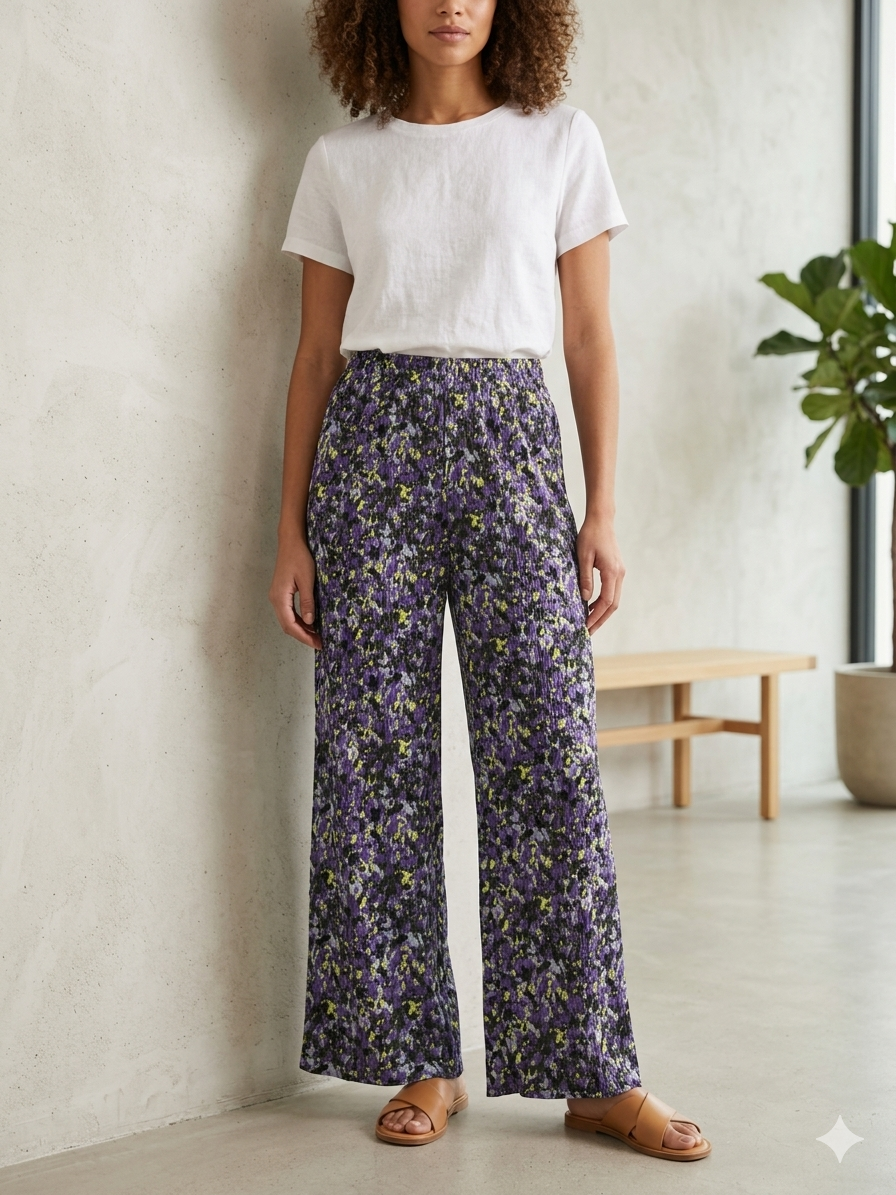 Women's Casual Ikat Print Palazzo Pants Flowy Wide Leg Summer Trousers