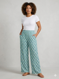 Women's Casual Ikat Print Palazzo Pants Flowy Wide Leg Summer Trousers