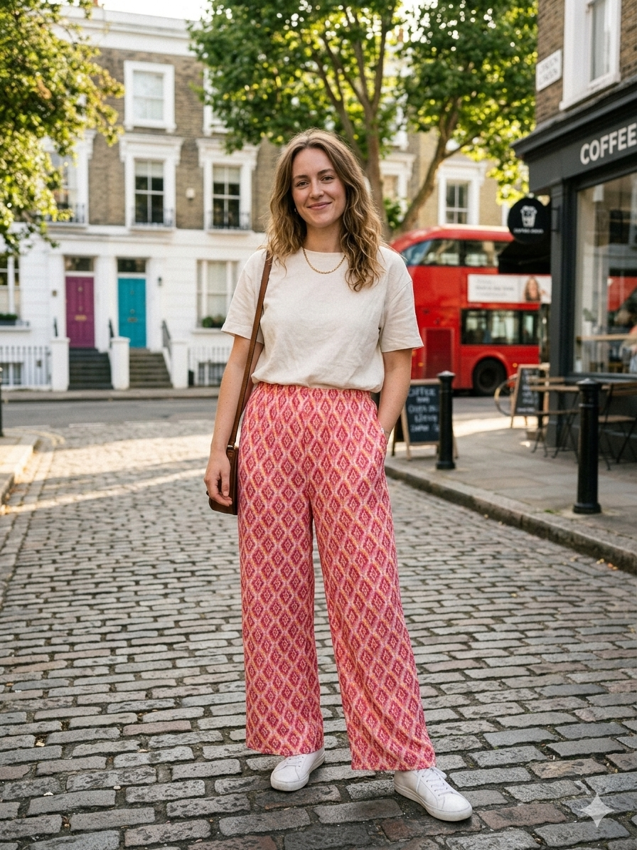 Women's Casual Ikat Print Palazzo Pants Flowy Wide Leg Summer Trousers