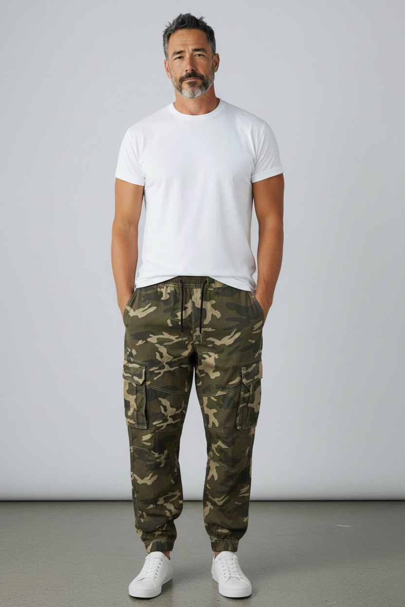 Men camouflage Cargo Trouser Work Wear Utility Combat Stretch 7 Pocket Joggers