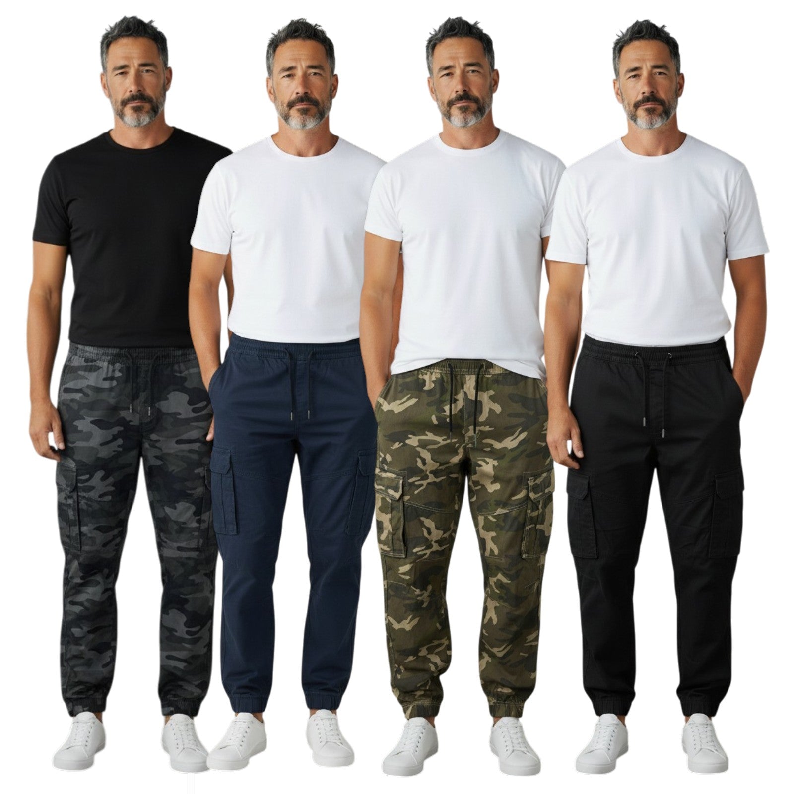 Men camouflage Cargo Trouser Work Wear Utility Combat Stretch 7 Pocket Joggers