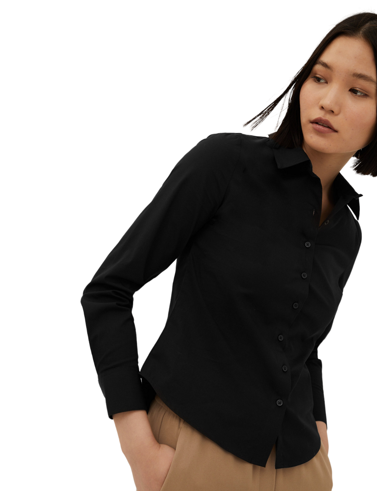 Ladies Shirts Blouse Cotton Stretchy Black Plain Formal Office Workwear Top P1