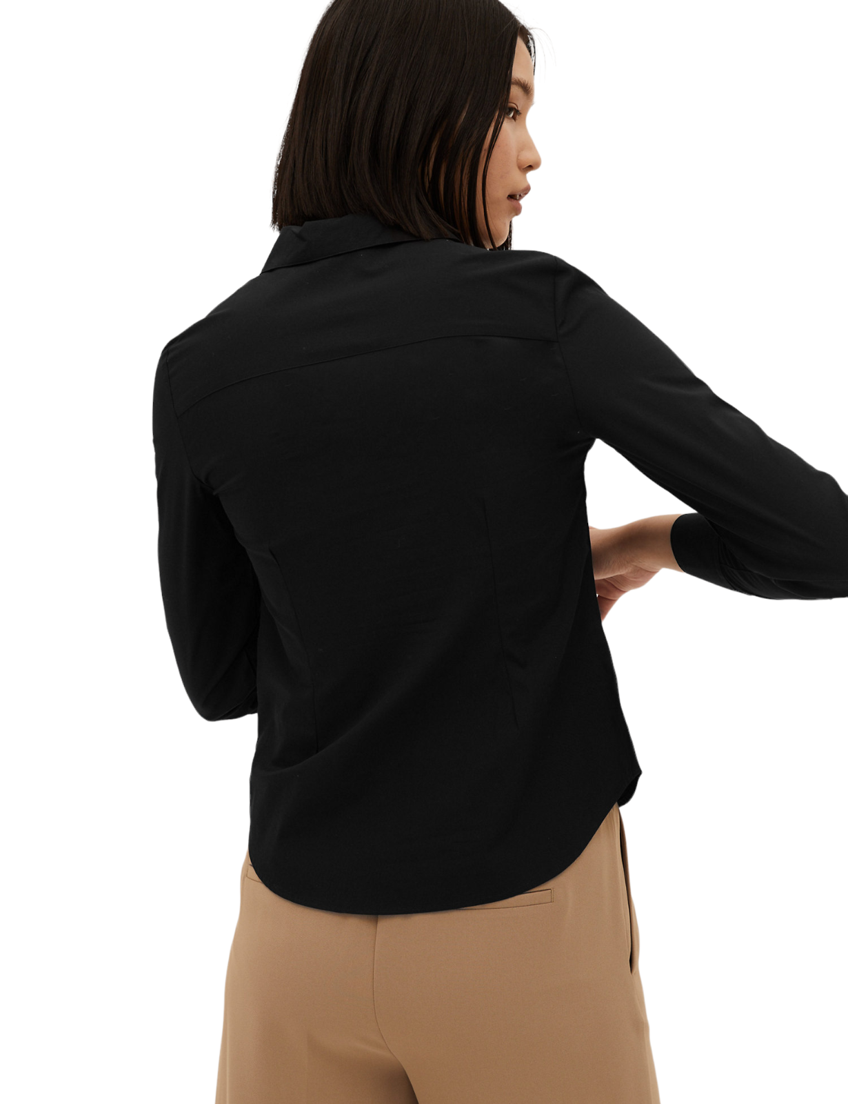 Ladies Shirts Blouse Cotton Stretchy Black Plain Formal Office Workwear Top P1